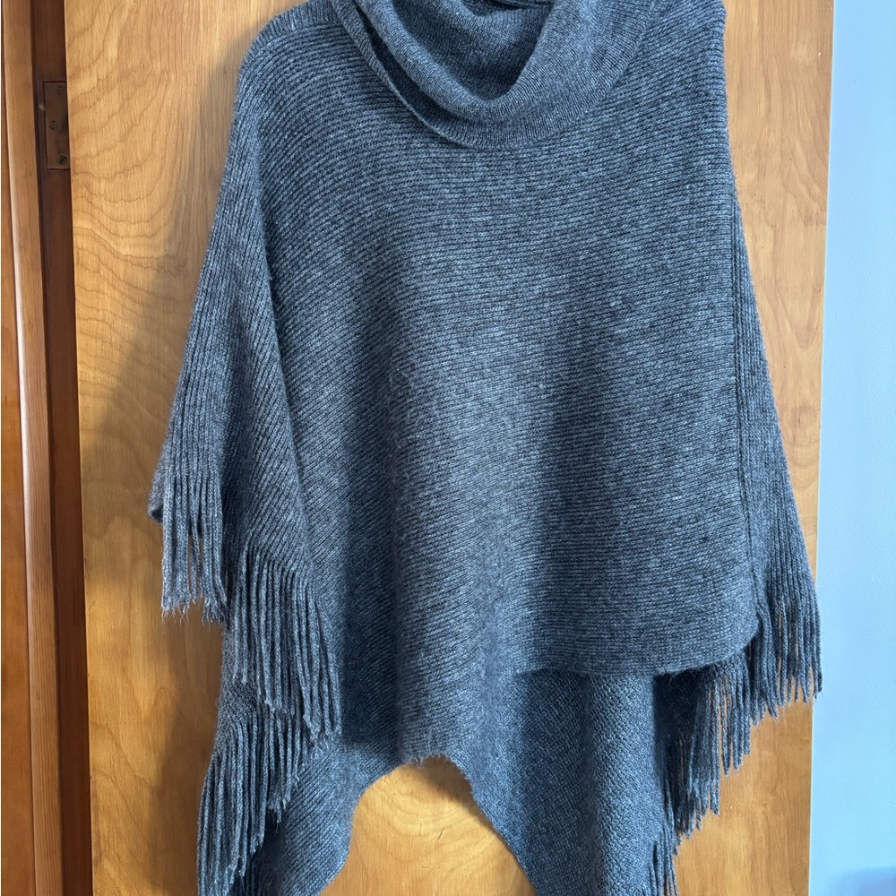 Charcoal Fringe Women's Poncho